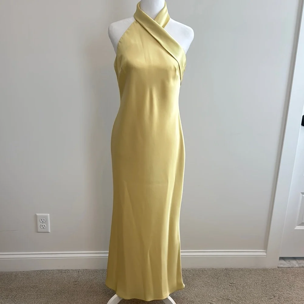 slim fit dress slacks Laria Yellow Satin Formal Maxi Dress - US 4 main image 0
